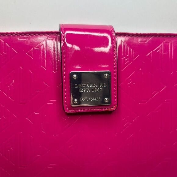 Lauren Ralph Lauren Pink Monogram IPad Tablet Media Case Silver Snap - Picture 3 of 8